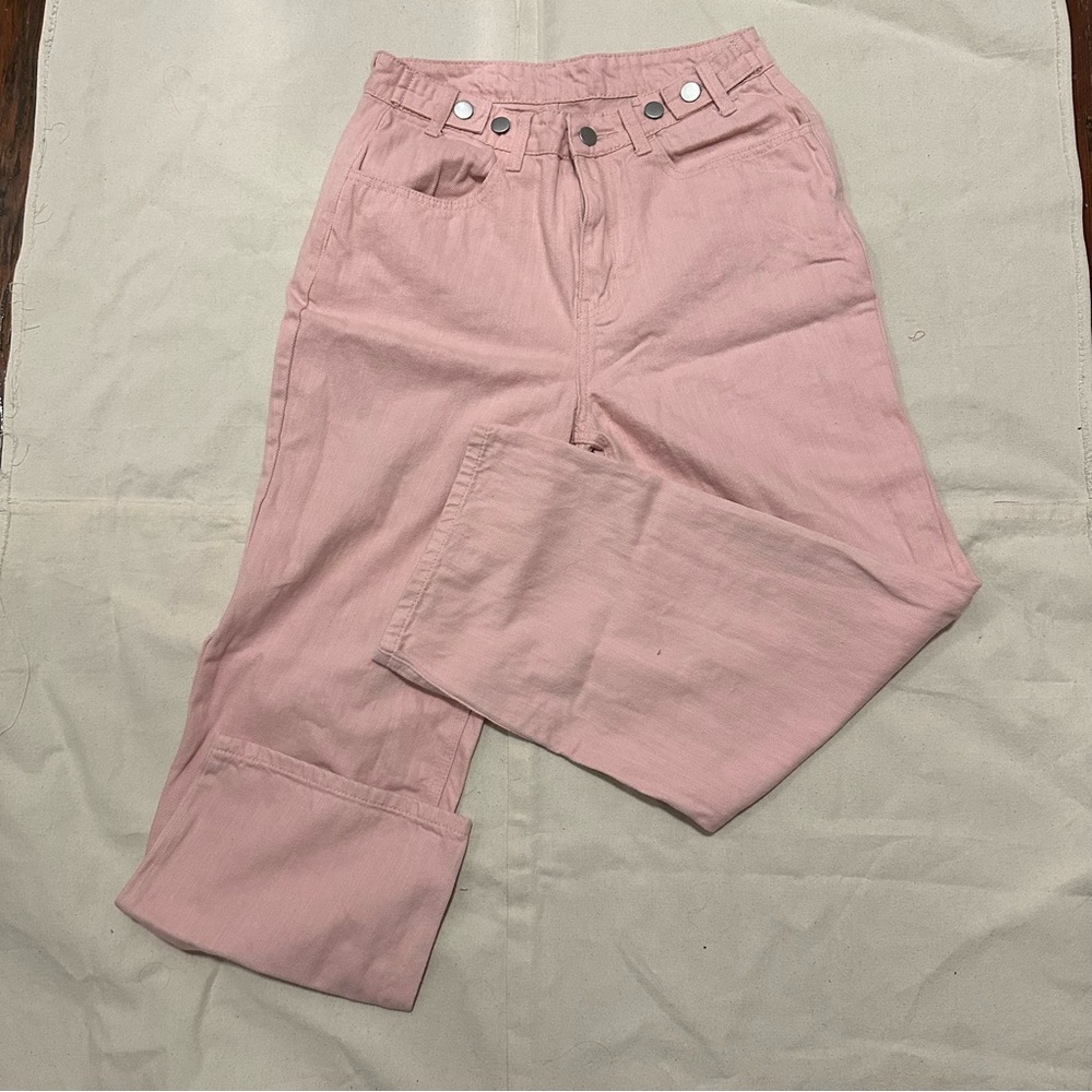 Light pink denim jeans wide leg